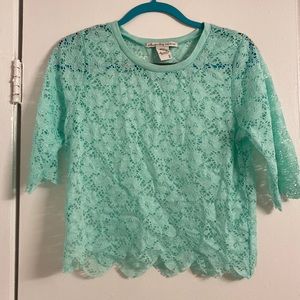 American Rag Turquoise Lace Short Sleeve Crop Top